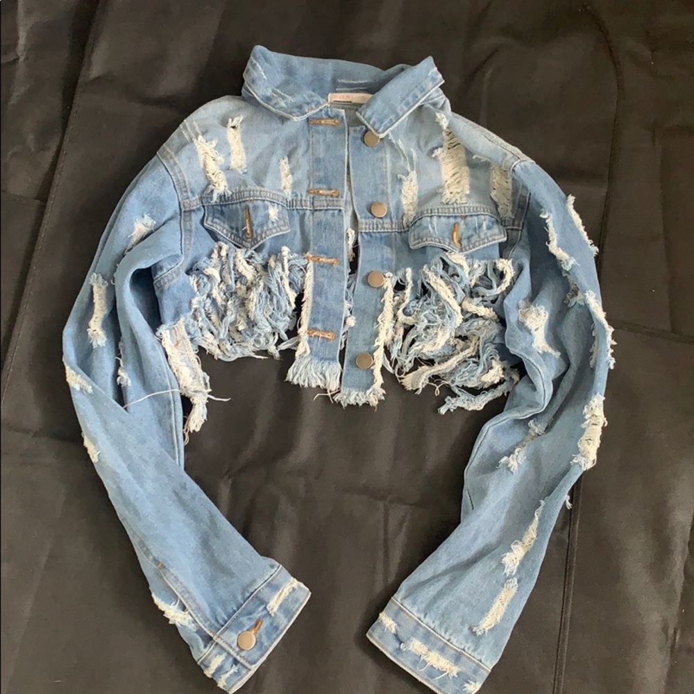 DISTRESSED DENIM JACKET BLUE JEAN SMALL